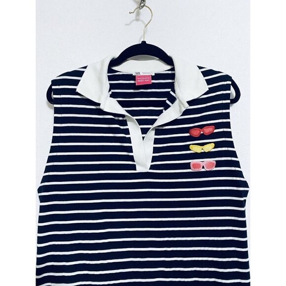 Zara Natacha Paschal Polo Dress Womens Small Striped Sleeveless Art to Wear - Picture 4 of 9